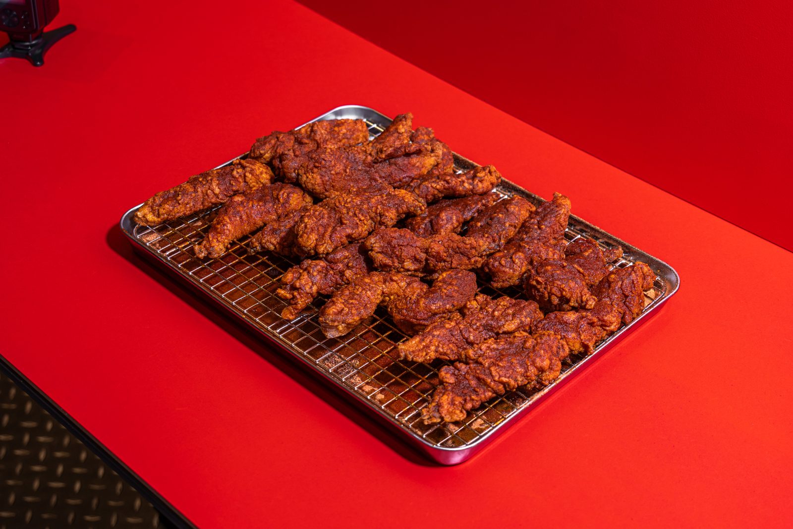 Tray of PHATVille Nashville hot chicken tenders